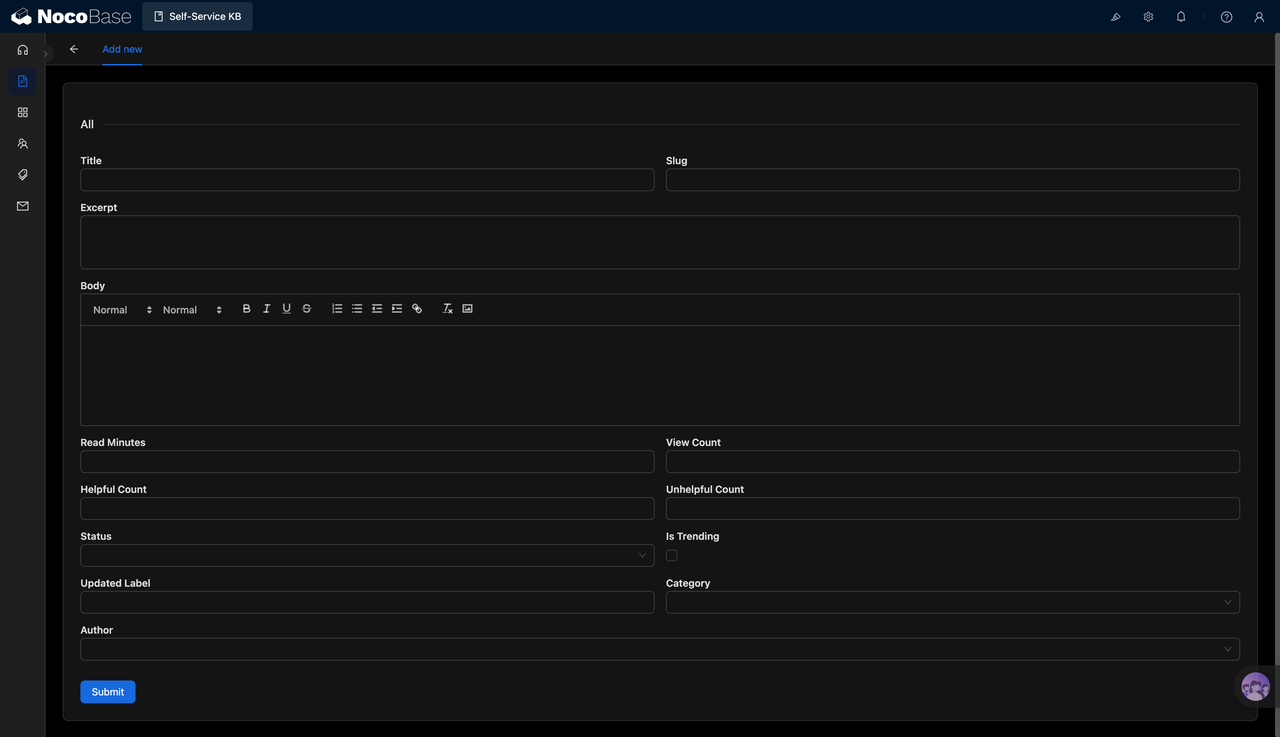 Knowledge base category management in NocoBase